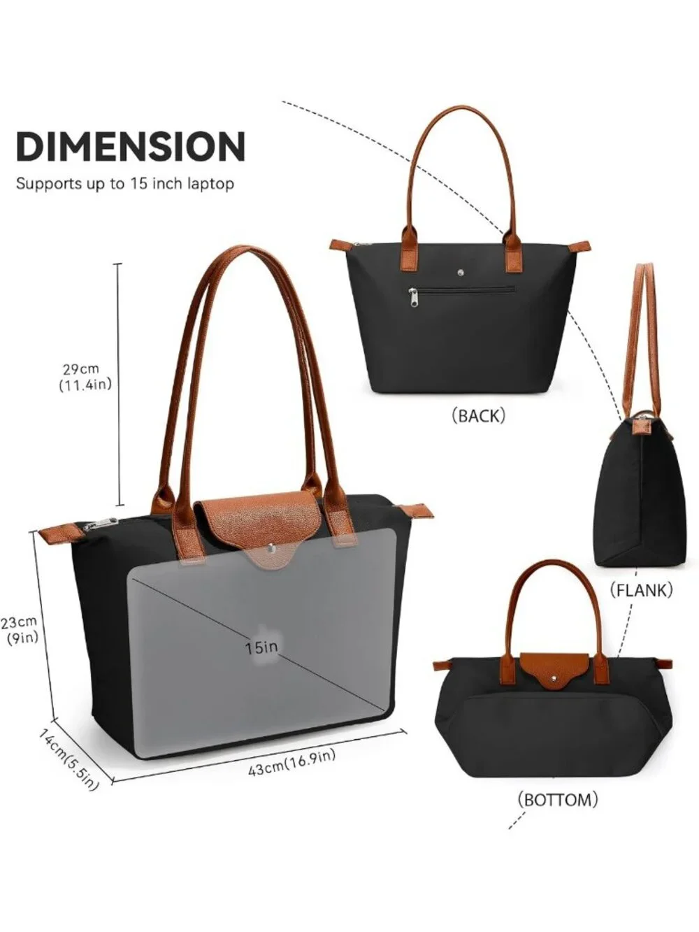Stylish Nylon Tote Bag for Women, Large Capacity Shoulder Hobo Purse, Foldable